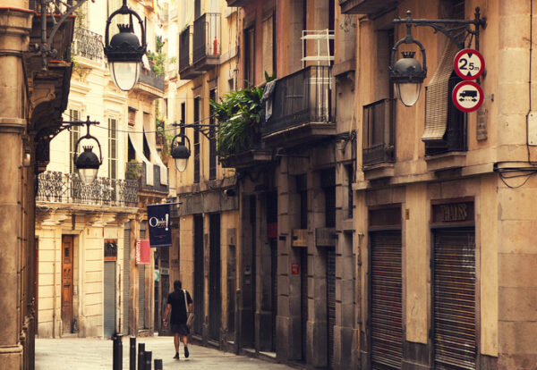 Street in gothic quarter in Barcelona.